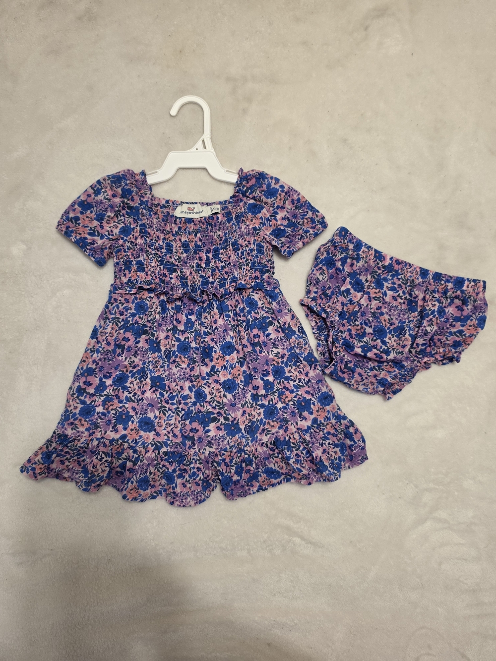 Vineyard Vines Pink & Blue Floral Smocked Dress with Bloomer